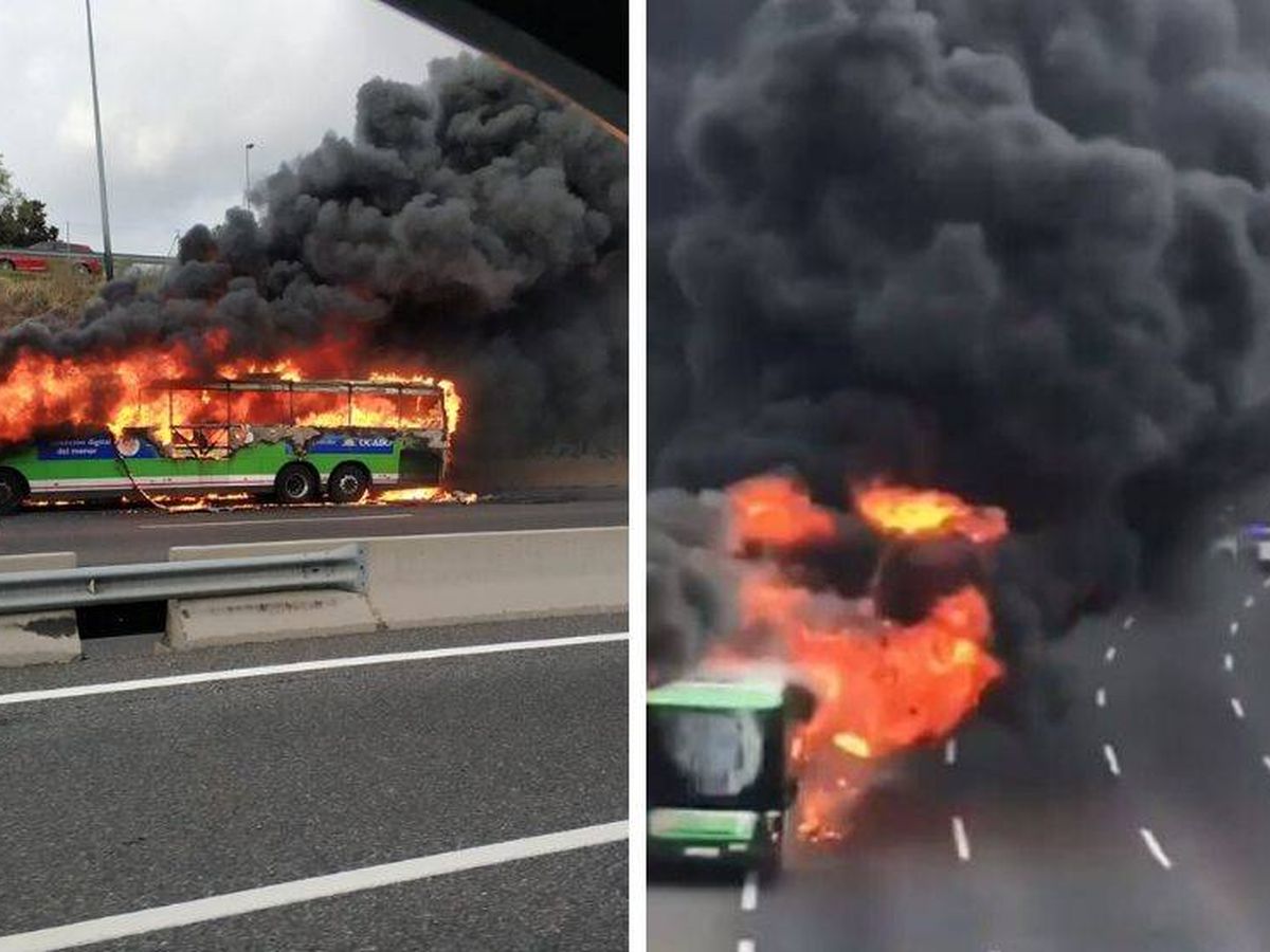 Foto: Imágenes del autobús incendiado en la carretera de A Coruña en Madrid