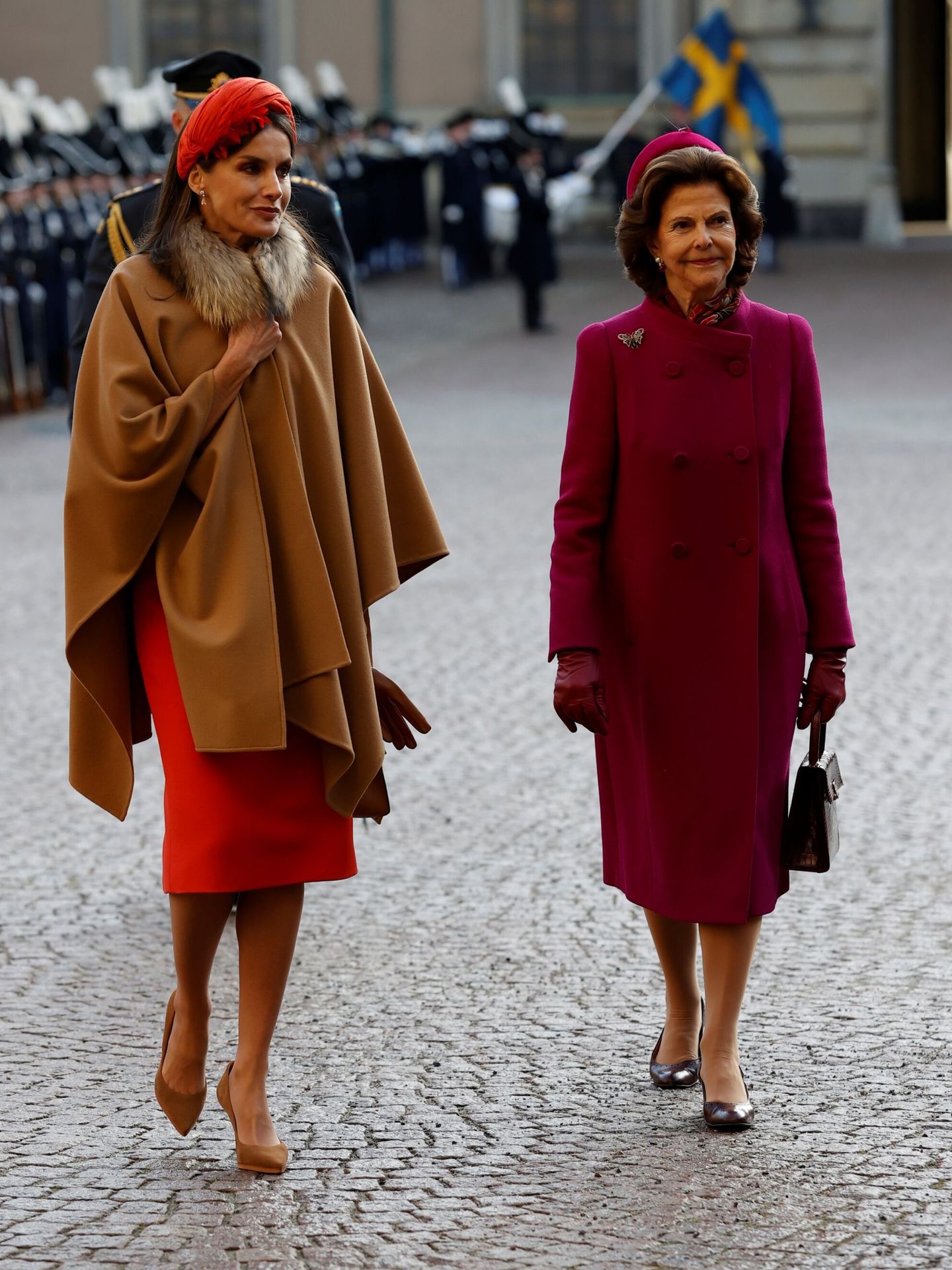 El look de Carolina Herrera de la Reina en Estocolmo. (EFE/Juanjo Martín)