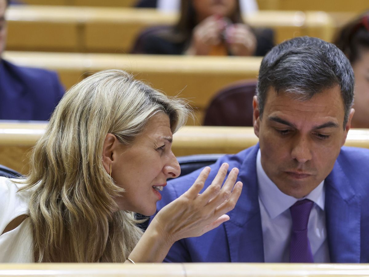 Foto: Yolanda Díaz y Pedro Sánchez, en el Senado. (EFE/Kiko Huesca)