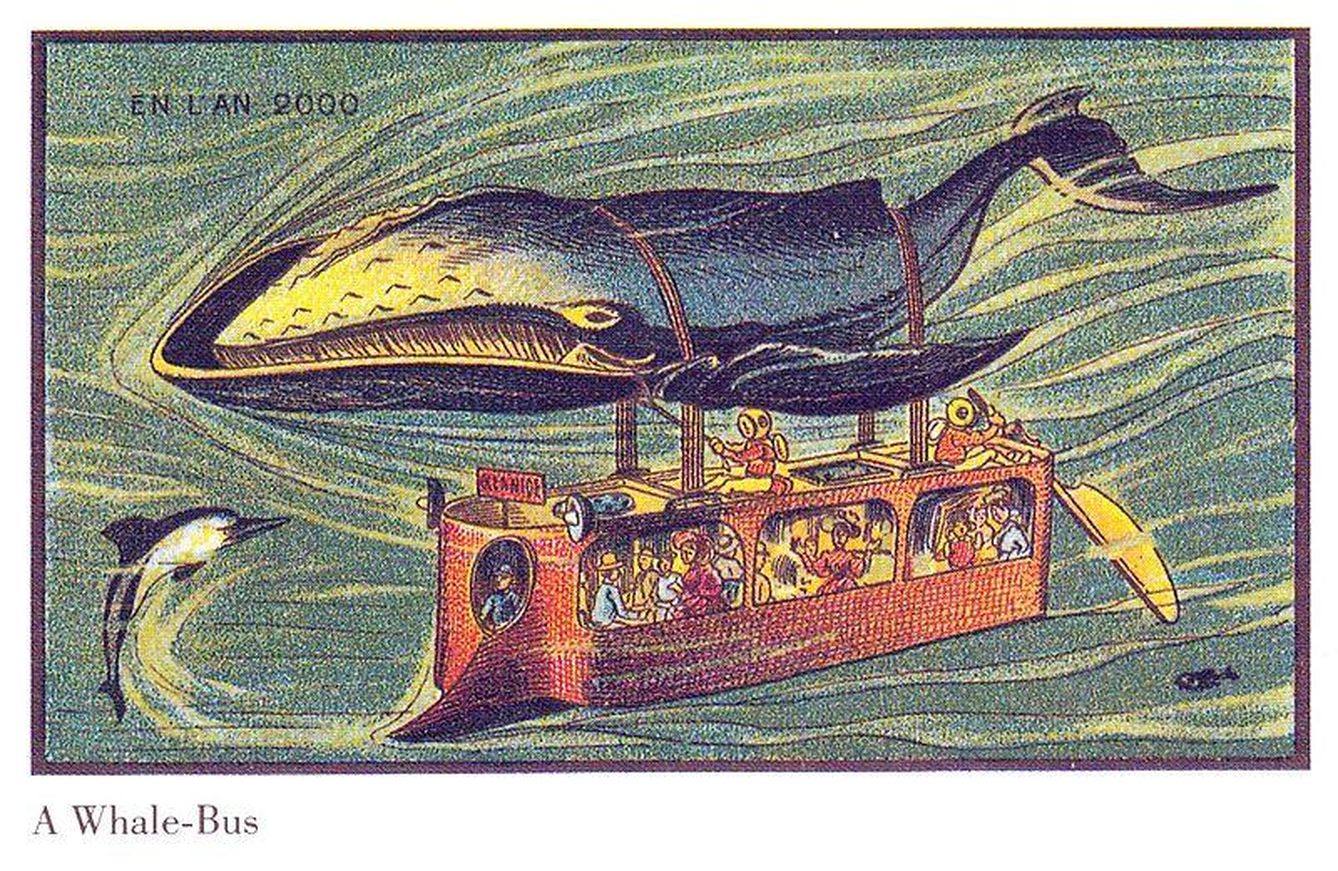 La ‘ballena-autobús’, el medio de transporte que acortaría las distancias oceánicas en el año 2000. (Imagen: Public Domain Review)