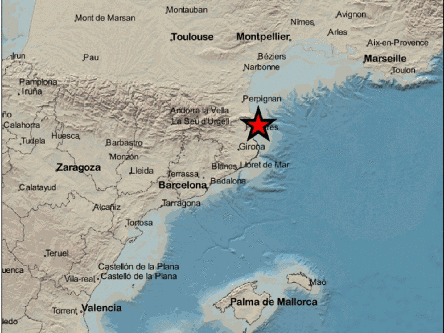 Epicentro del terremoto en las proximidades de El Port de la Selva. (IGN)
