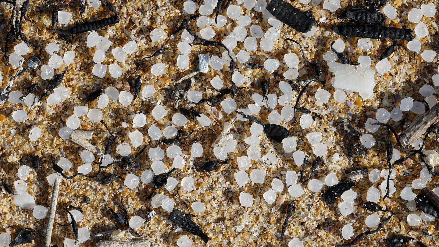 Un detalle de los 'pellets' que llegan a las playas gallegas. (EFE)