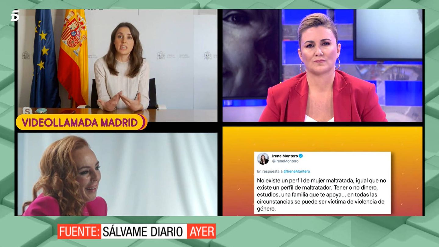 Irene Montero, charlando con Carlota Corredera. (Mediaset)