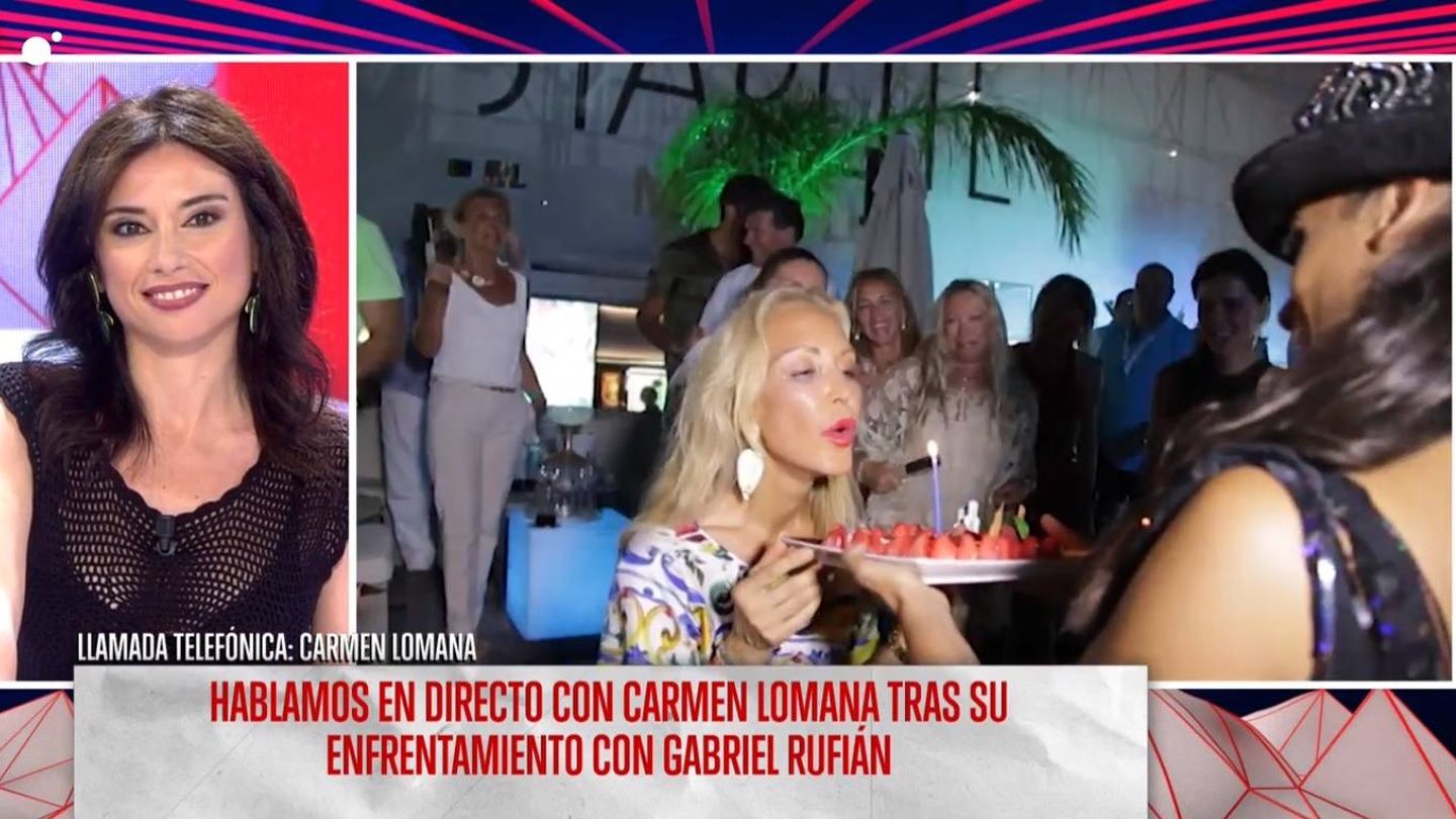 Carmen Lomana contesta, en 'Todo es mentira' a las preguntas que Marta Flich le formula tras su ataque a Gabriel Rufián. (Mediaset España)