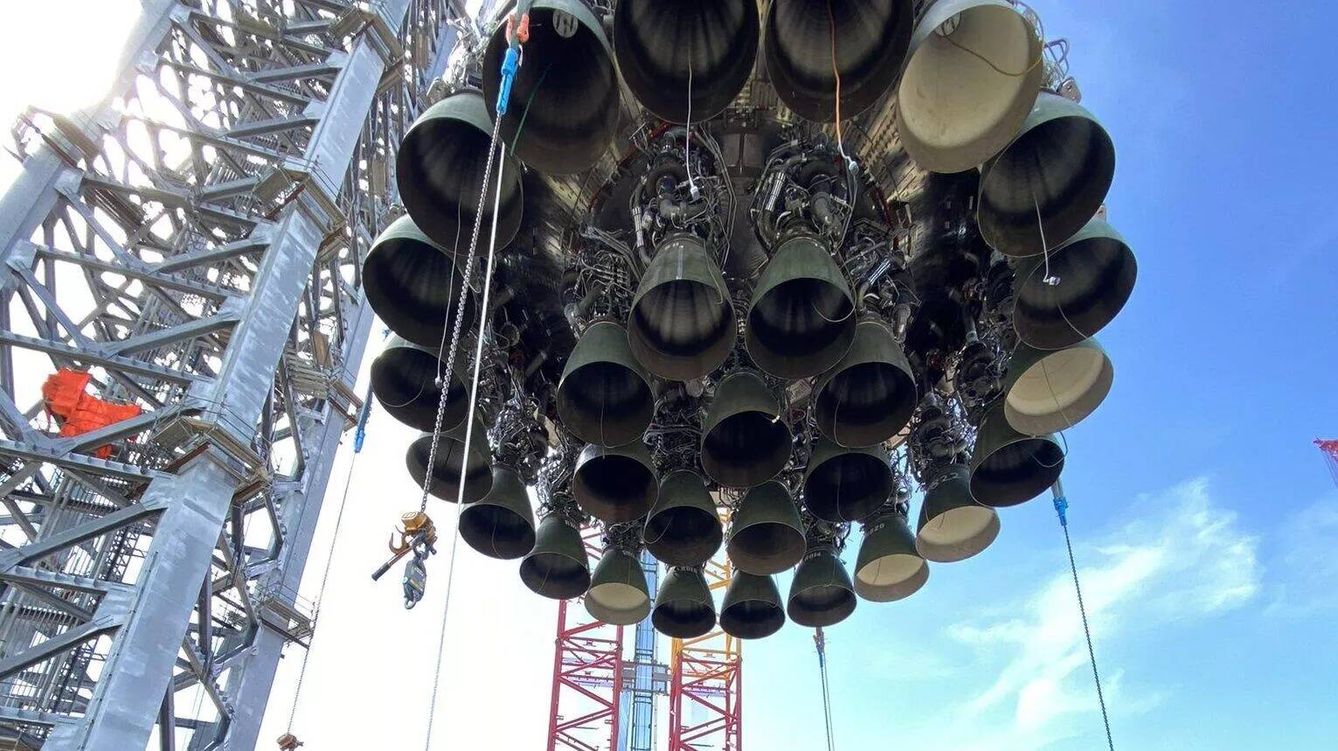 Los motores Raptor de la primera etapa del Starship. (SpaceX)