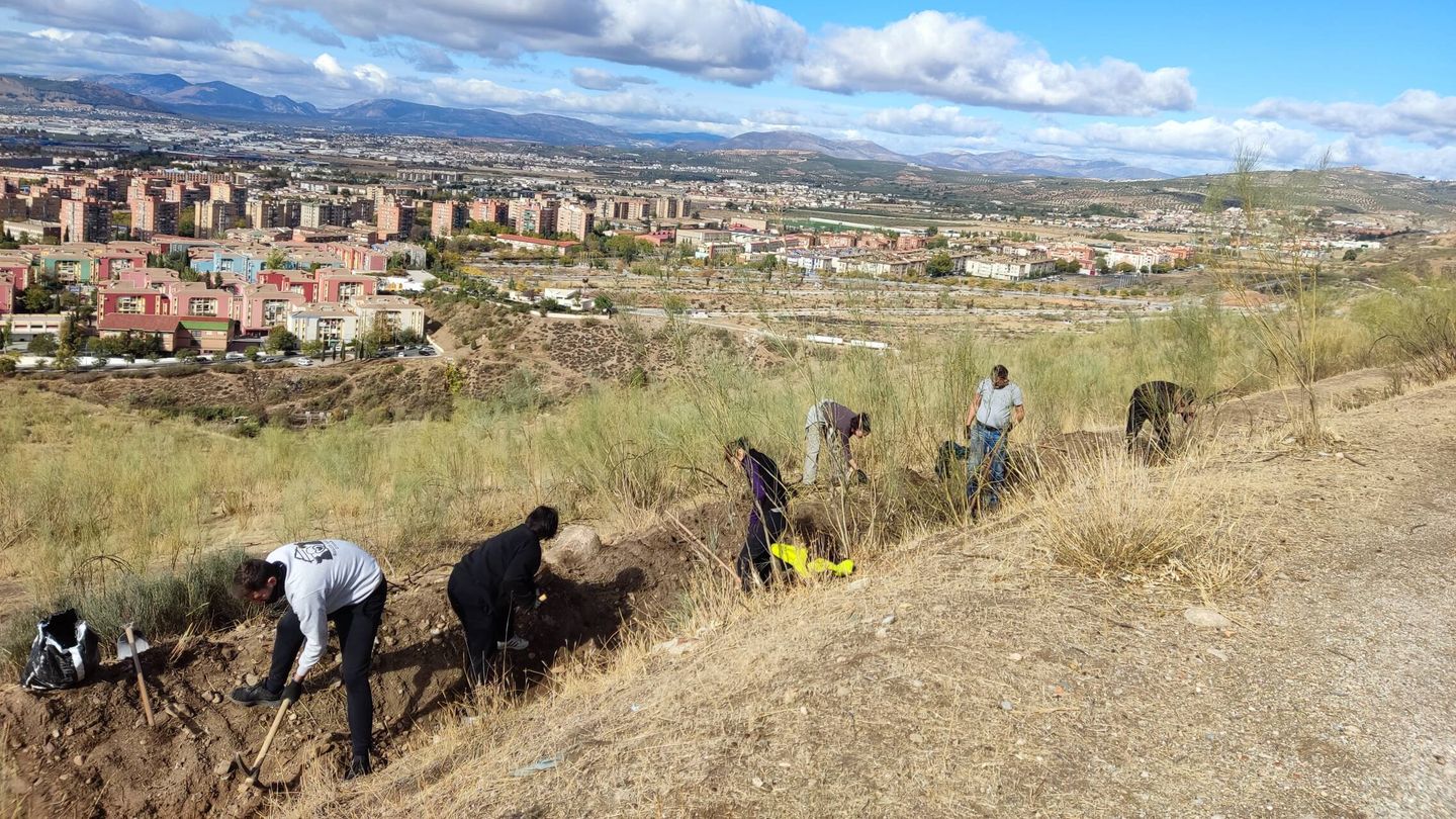 Varias personas excavan una acequia en la Alpujarra, en Andalucía. (MEMOLab)