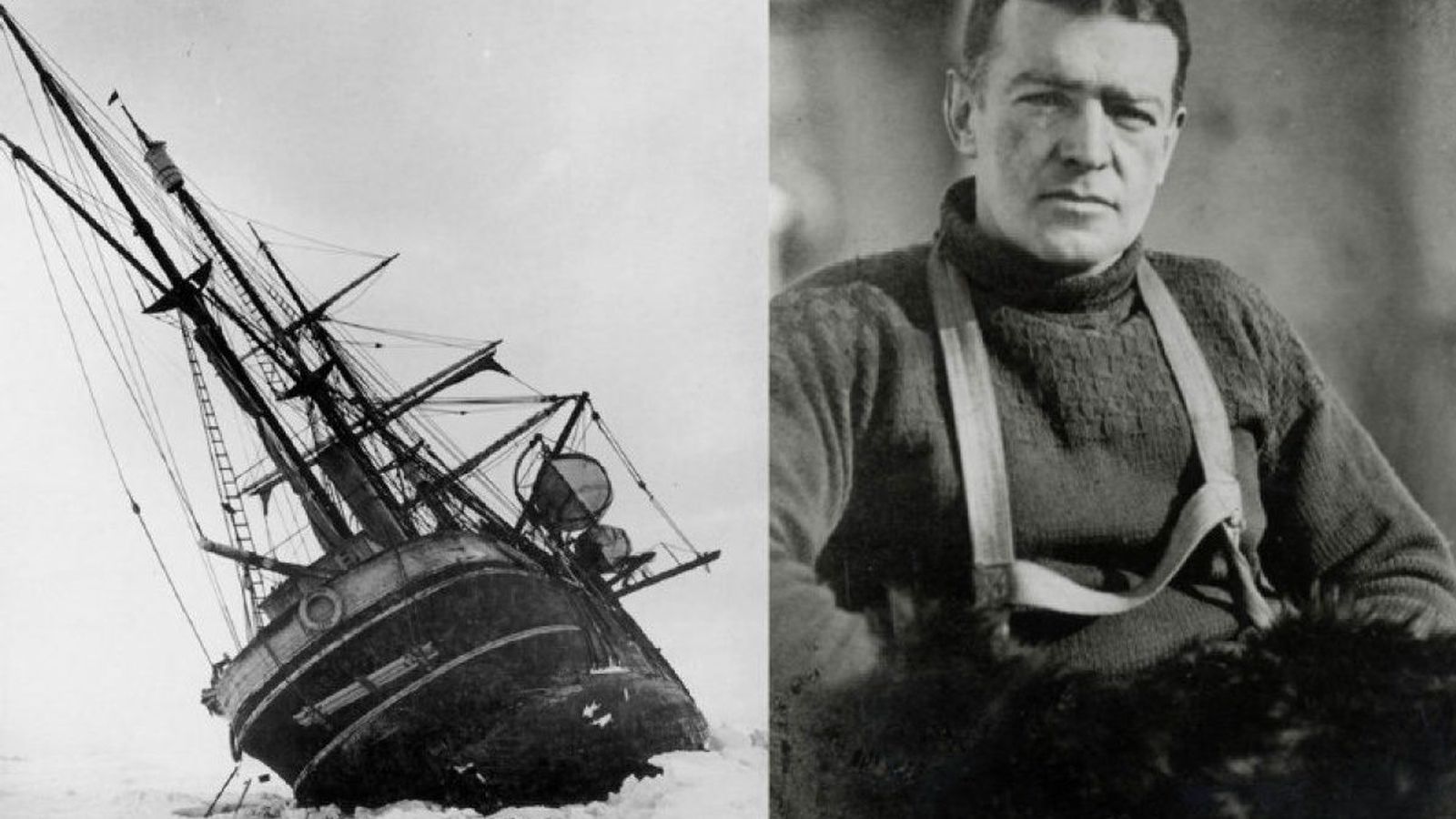 Foto: Ernest Shackleton junto al 'Endurance', que quedó encallado y naufragó en la costa antártida
