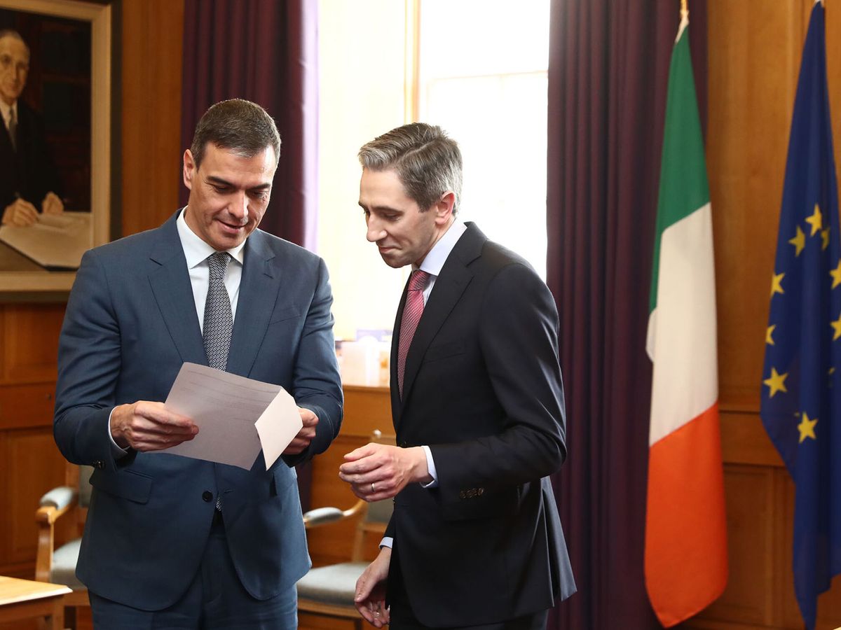 Foto: Pedro Sánchez con el nuevo primer ministro de Irlanda, Simon Harris (Moncloa)