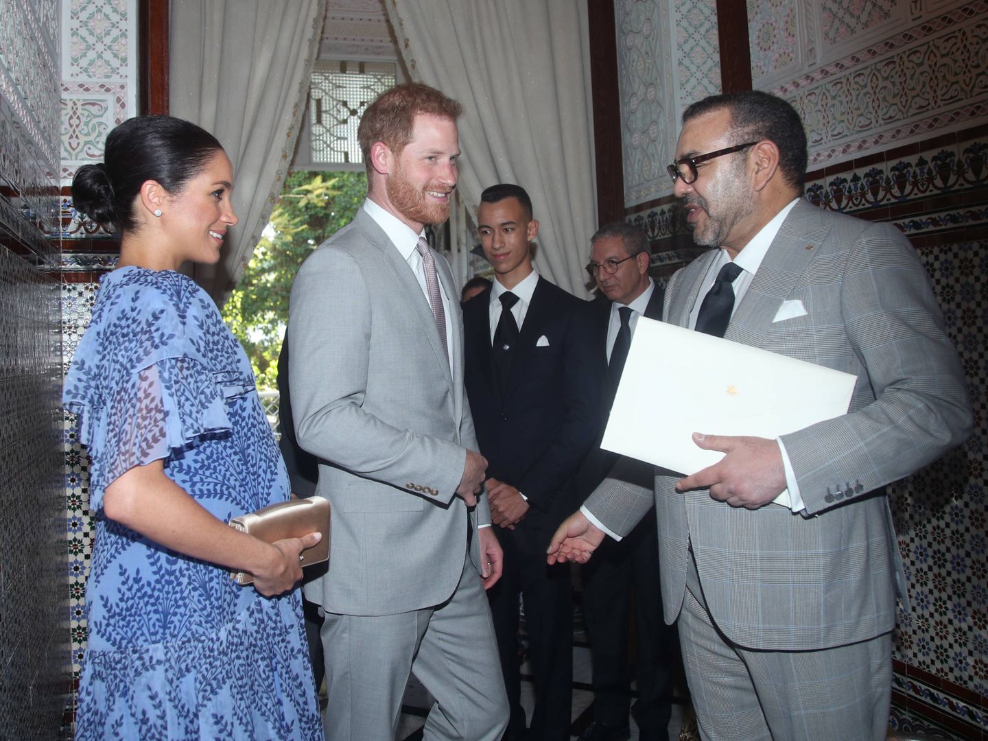 Mohamed VI recibe a los duques de Sussex en visita oficial. (Getty)