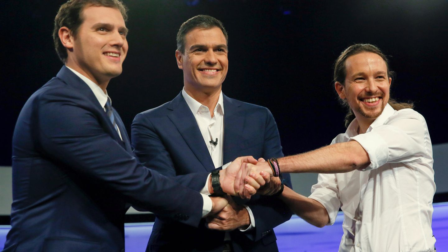 Albert Rivera, Pedro Sánchez y Pablo Iglesias, durante un debate electoral. (EFE)