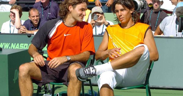 Foto: Federer y Nadal, en 2005, en su primera final en Miami. (imago) 