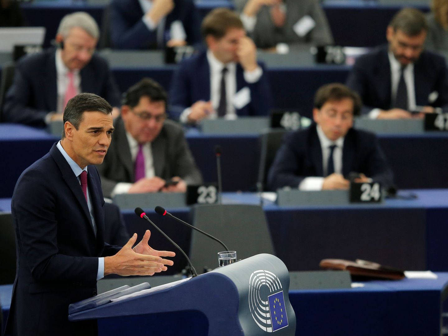 Pedro Sánchez durante el debate sobre el futuro de Europa en el Parlamento Europeo en Estrasburgo, el 16 de enero de 2019. (Reuters)