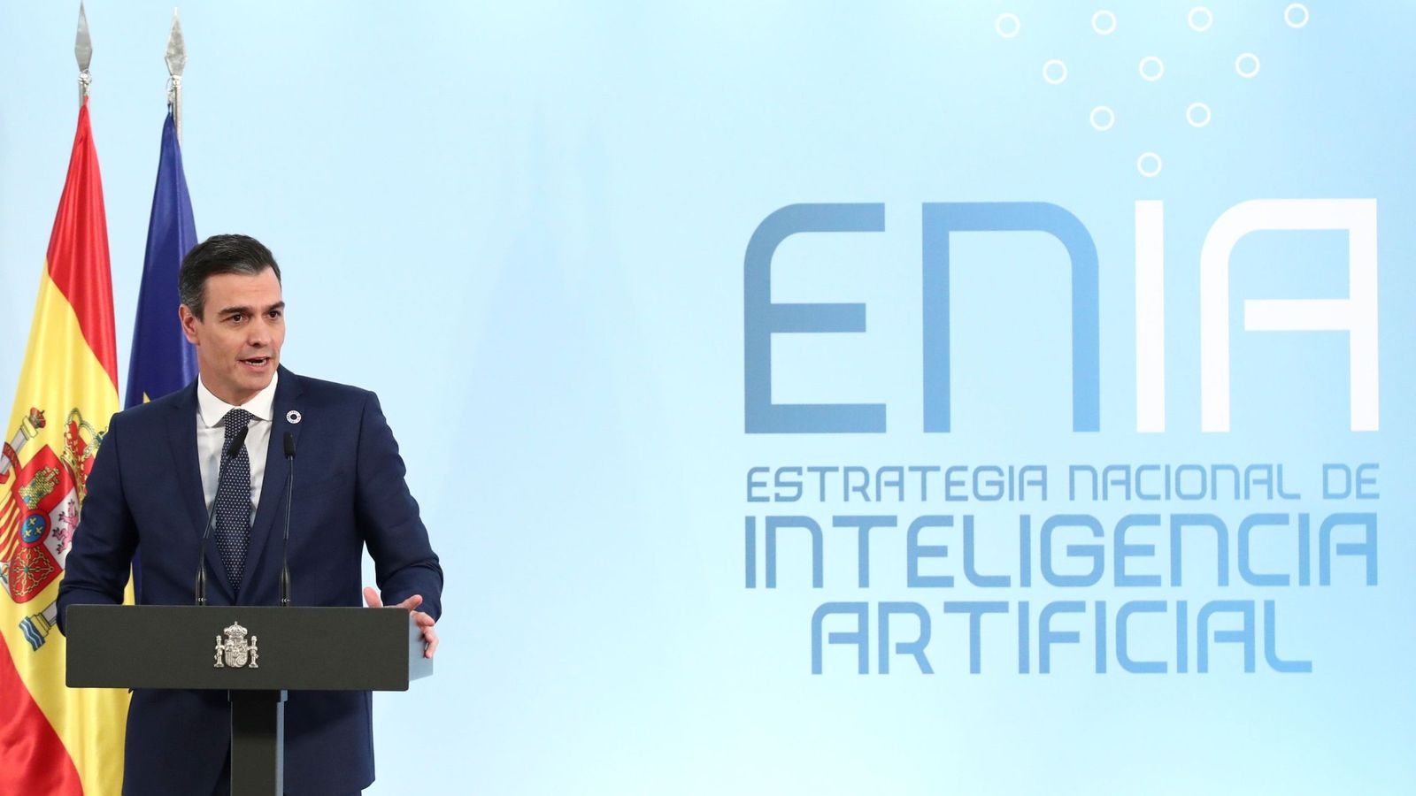 El presidente del Gobierno, Pedro Sánchez, presenta la Estrategia Nacional de Inteligencia Artificial (ENIA) a comienzos de diciembre. (EFE)