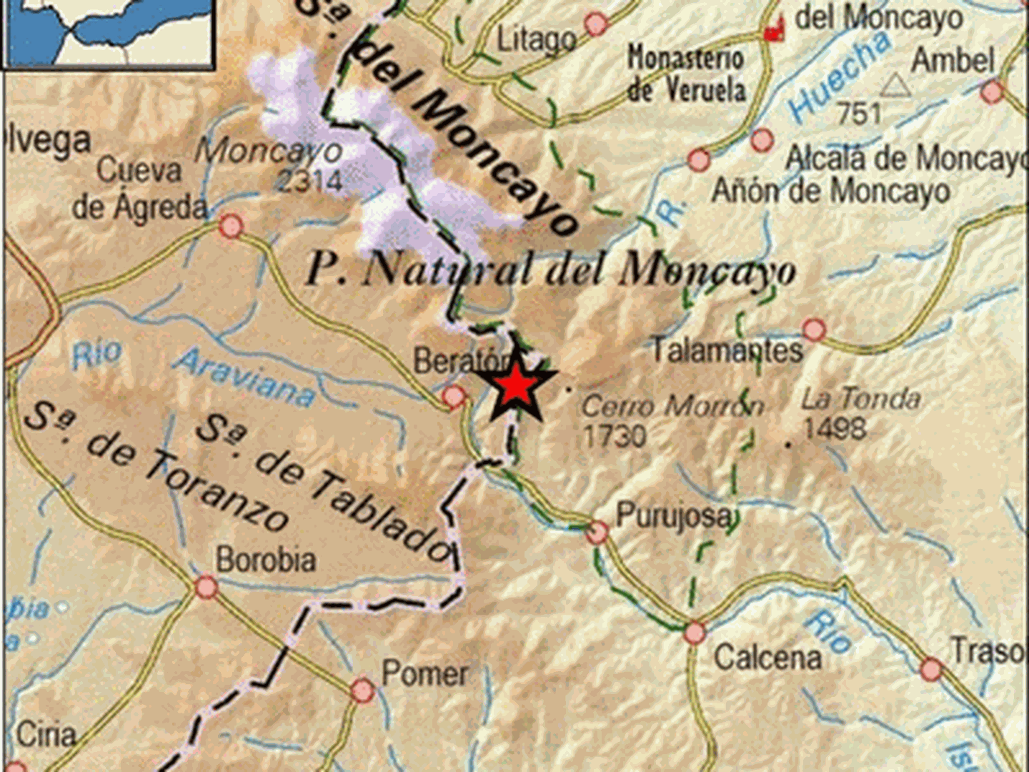Epicentro del terremoto en las proximidades de Beratón. (IGN)