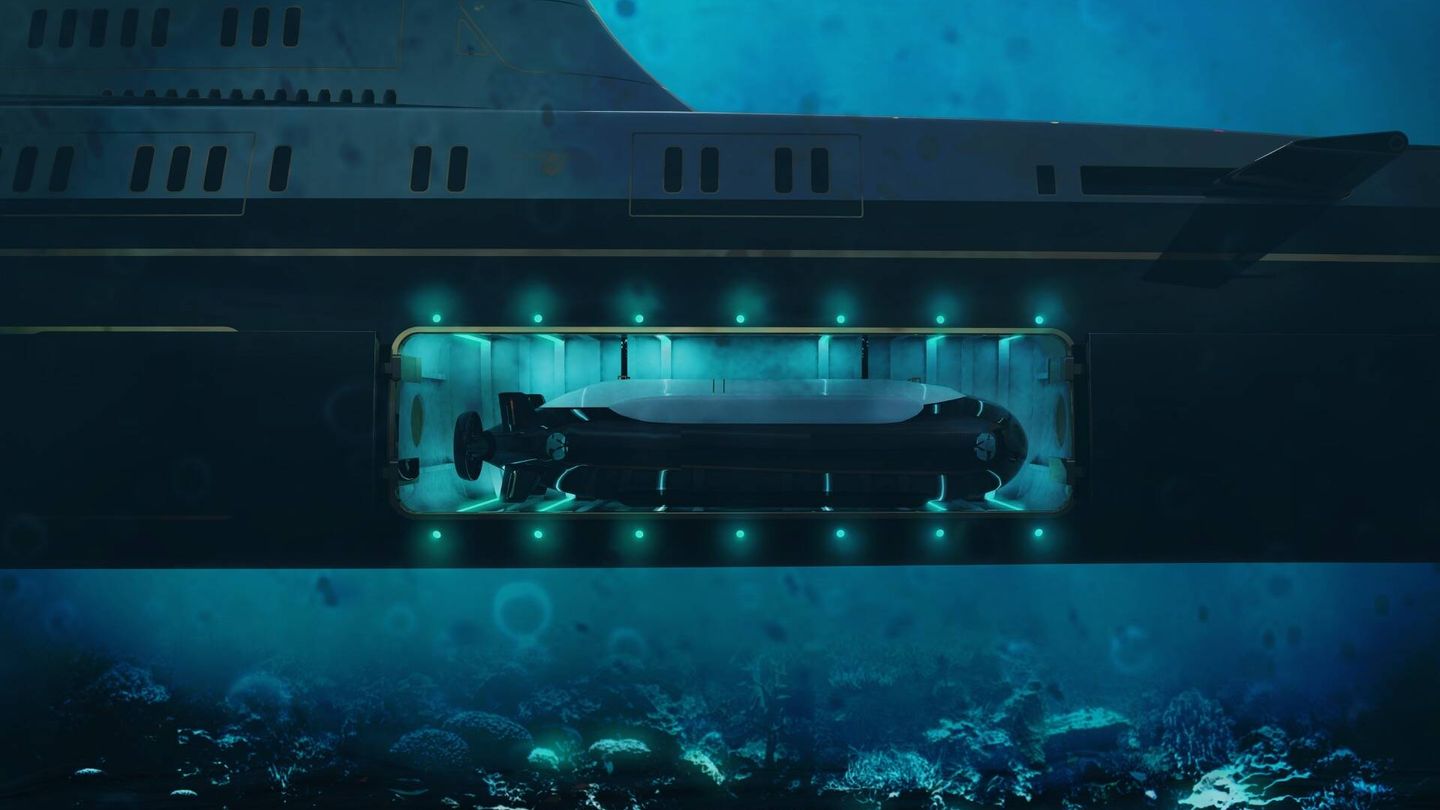 M5 bajo el agua con un submarino auxiliar. (Migaloo)