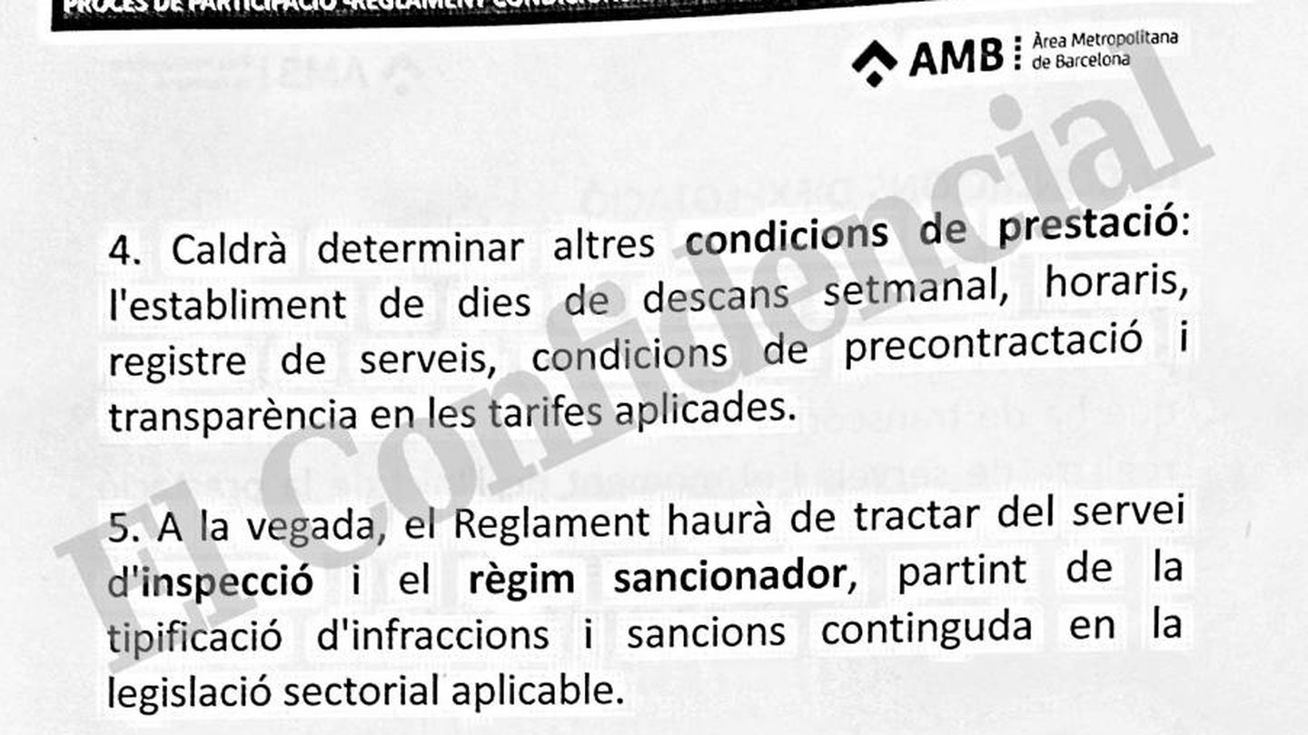 Documento interno del AMB sobre las nuevas restricciones a las VTC.