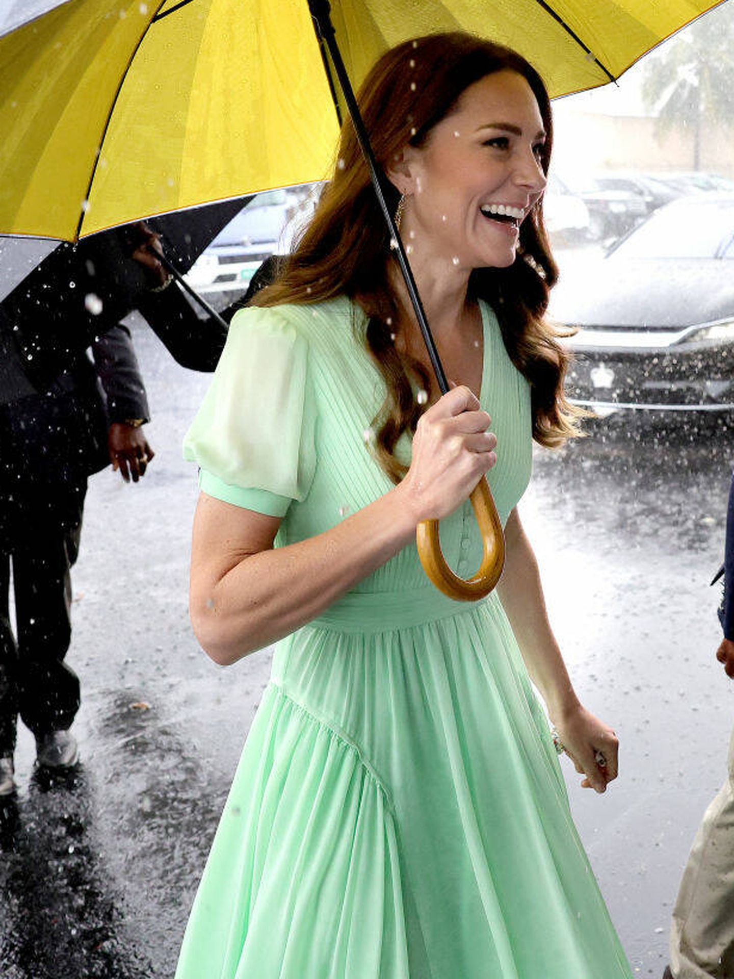 Kate Middleton, con su vestido verde mental. (Getty)