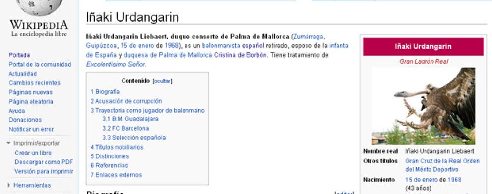 Foto: Urdangarin, "el Gran Ladrón Real" según la 'Wikipedia'