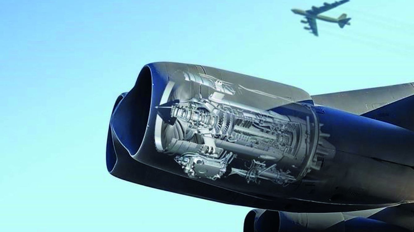Foto: El nuevo motor F130 en el B-52J. (Rolls-Royce)