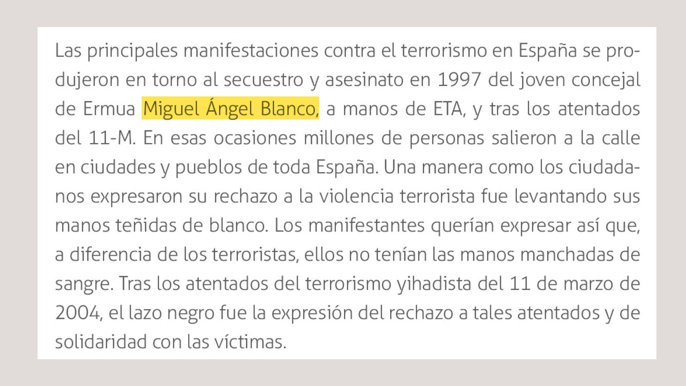Extracto de una Unidad Didáctica de la 'Memoria de Prevención del Terrorismo'. (Gobierno de España)