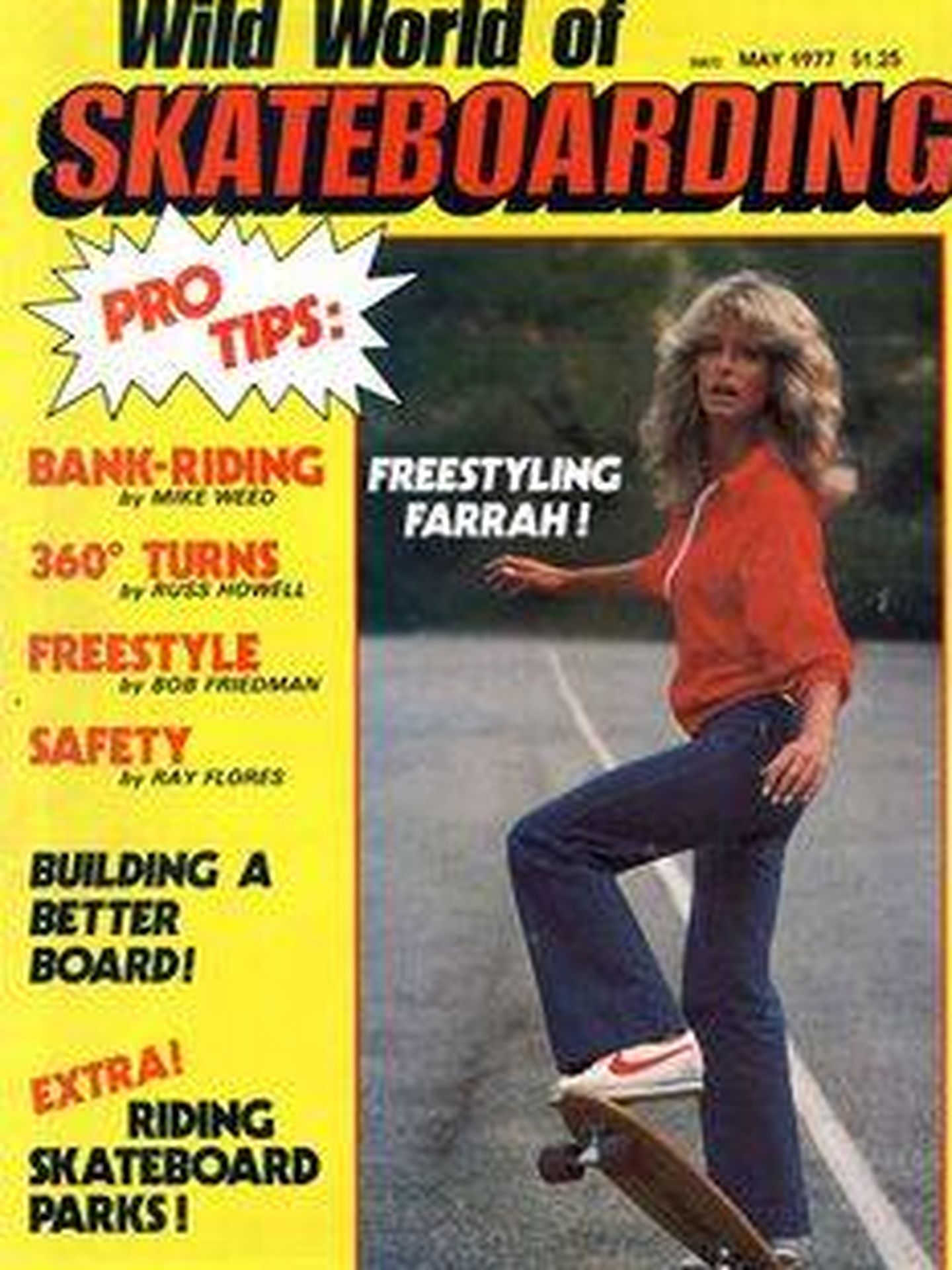 Farrah Fawcettt, en la portada 'Skateboarding'.