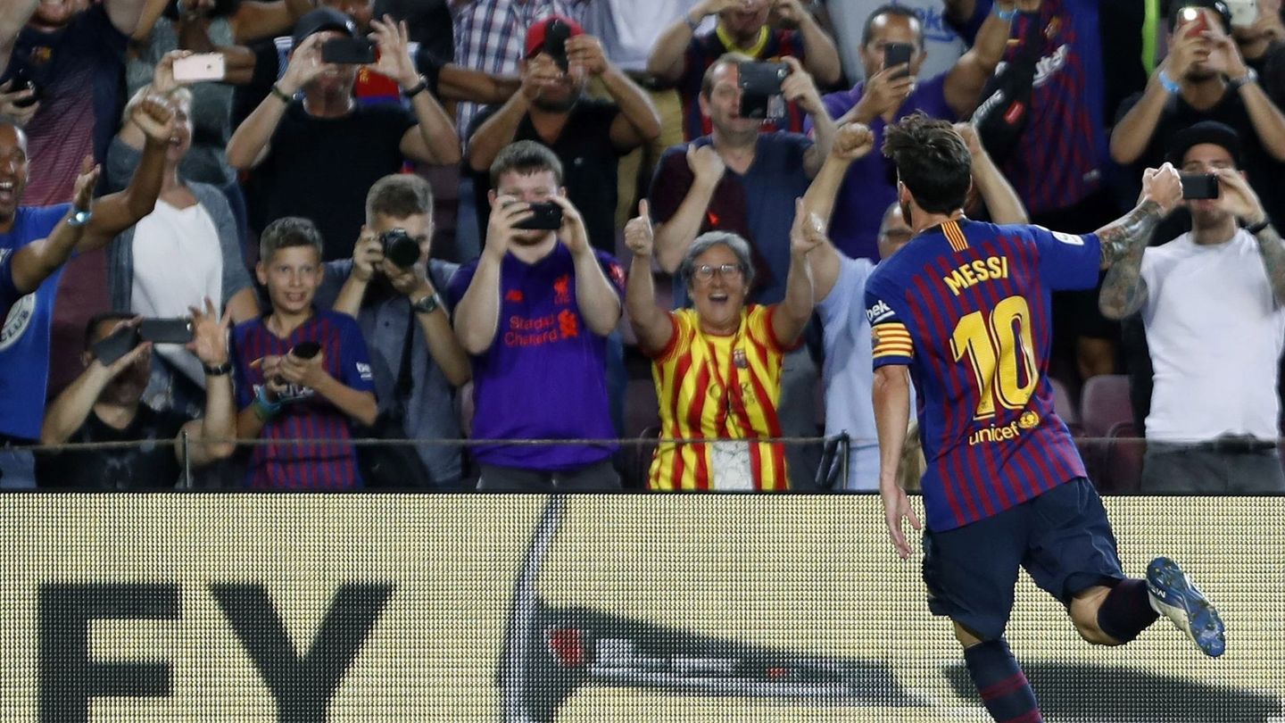 Leo Messi celebra el gol número 6.000 del Barça en Liga. (EFE)