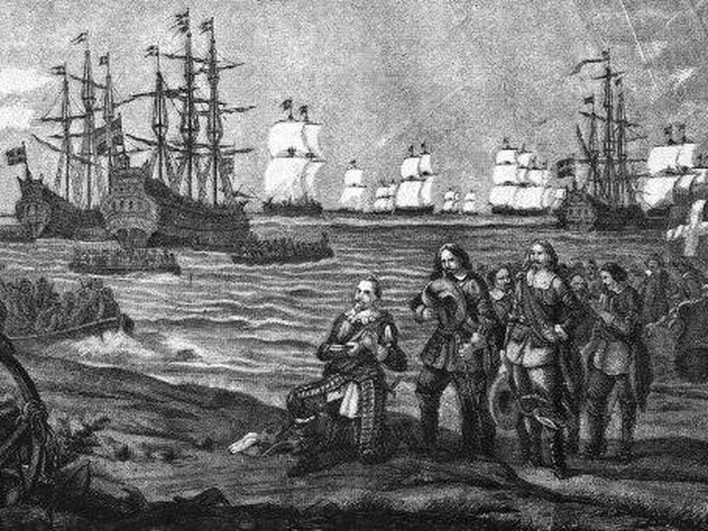 Desembarco de Gustavo Adolfo en Alemania, según el pintor Anders Fryxell.