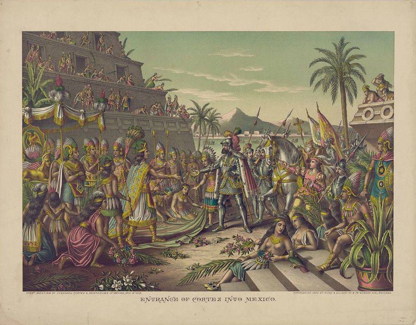 Encuentro de Hernán Cortés con los aztecas. (Wikimedia Commons)