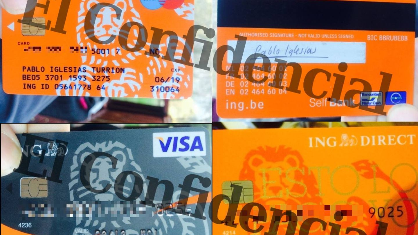 Las cuatro fotografías de tarjetas de crédito de Pablo Iglesias que estaban almacenadas en el teléfono móvil de Dina Bousselham. (El Confidencial)