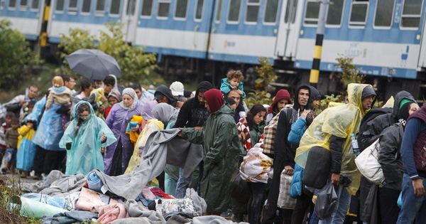 Foto: Los refugiados en un control de acceso al tren esperan en la frontera entre Croacia y Hungría. (EFE)