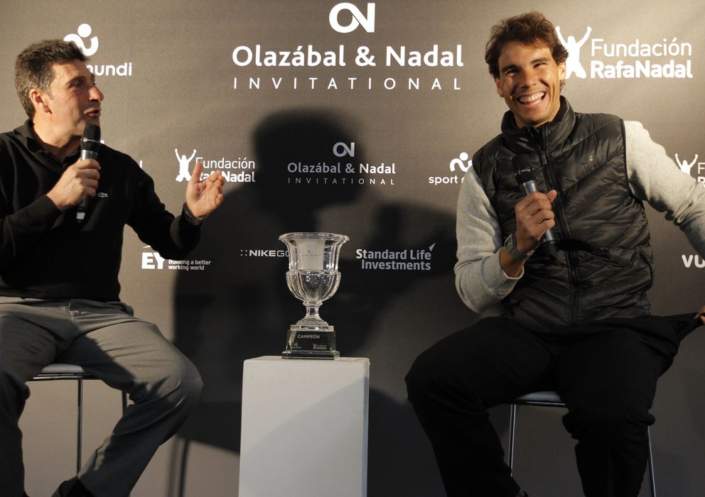 Foto: Rafa Nadal junto a Olázabal en la presentación del torneo.