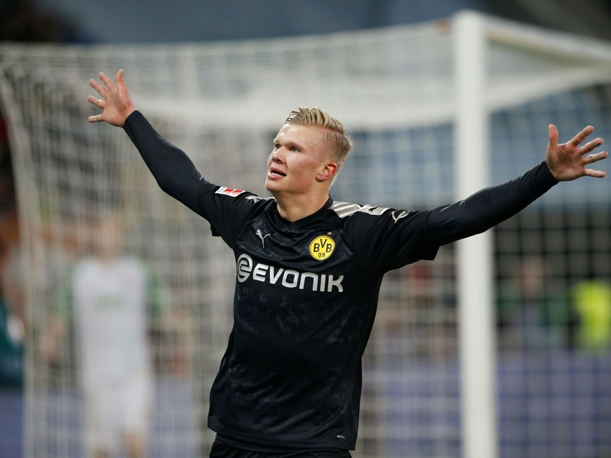 Foto: Erling Braut Haaland celebra su tercer gol en la victoria del Borussia Dortmund. (Reuters)