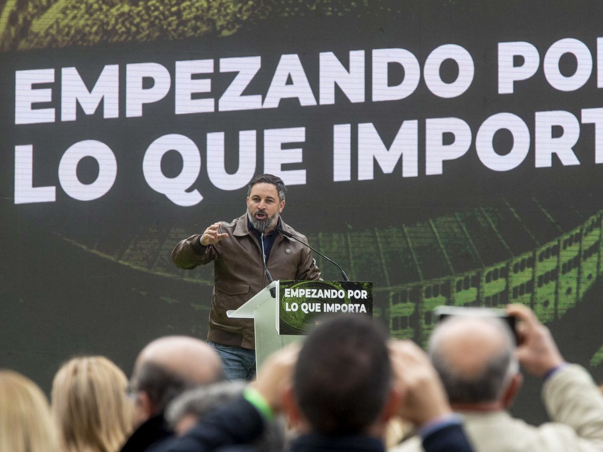 Foto: El presidente de Vox, Santiago Abascal, durante un mitin. (EFE/Marcial Guillén)