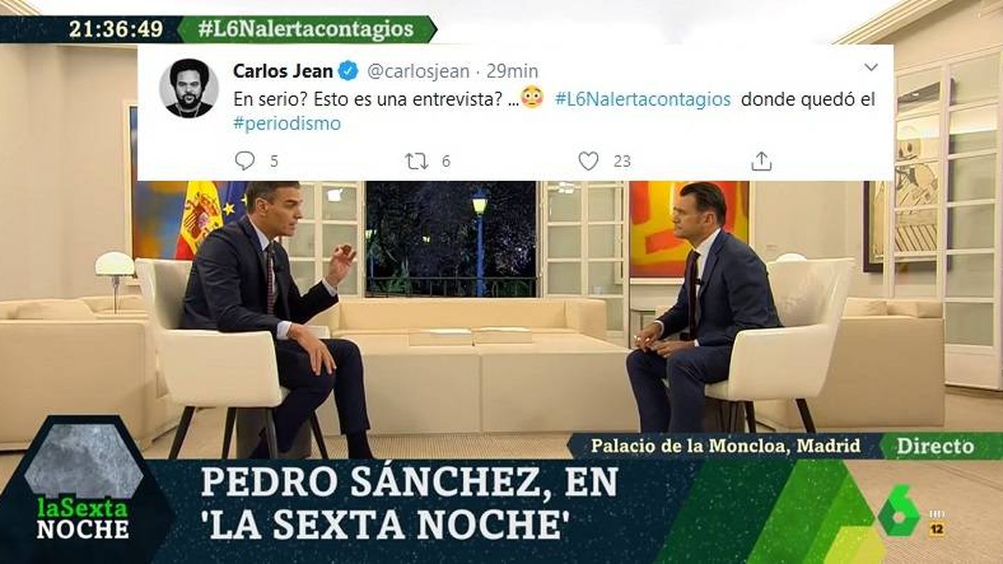 Carlos Jean comentando la entrevista de 'La Sexta noche'. (Twitter).