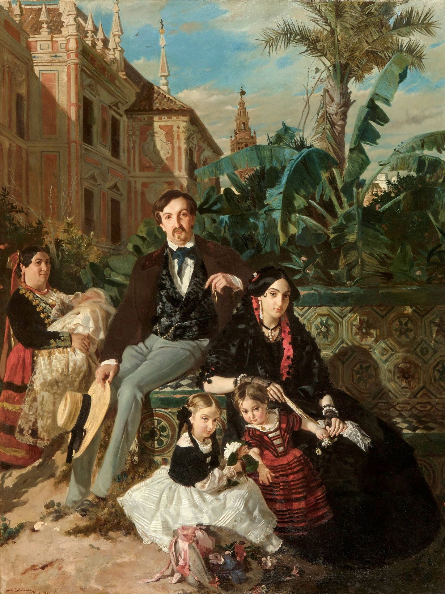 El duque de Montpensier con su familia en los jardines de San Telmo. (Alfred Dehodencq, 1853)