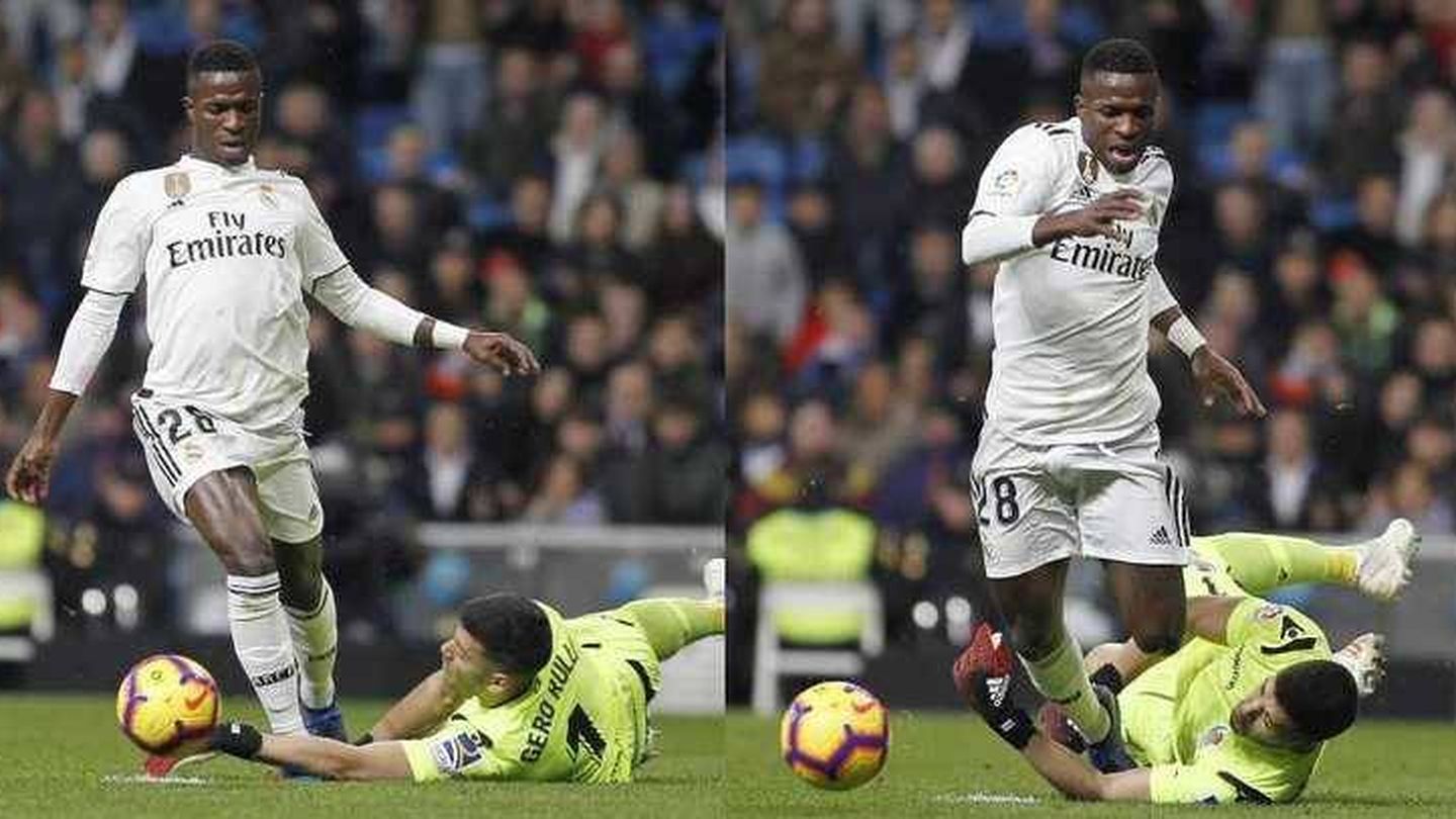 Rulli toca y desvía el balón ante Vinícius en el Real Madrid-Real Sociedad de LaLiga