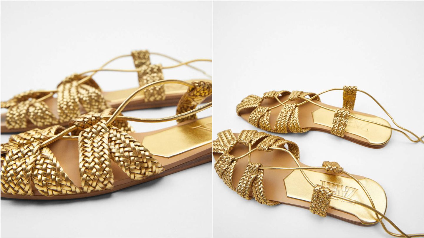 Sandalias doradas de Zara. (Cortesía)