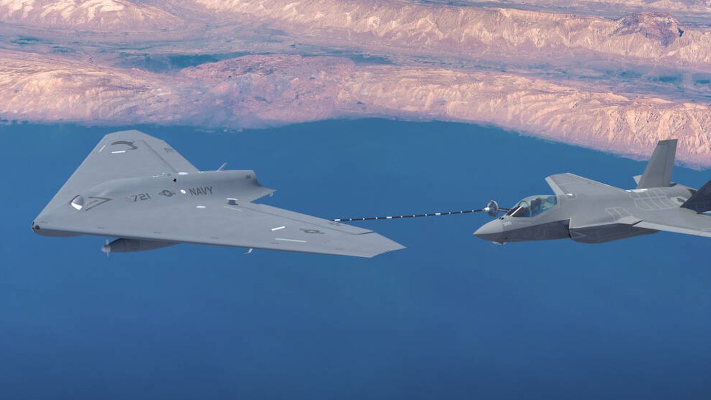 El concepto de dron para el repostaré de aviones de la Armada de EEUU.