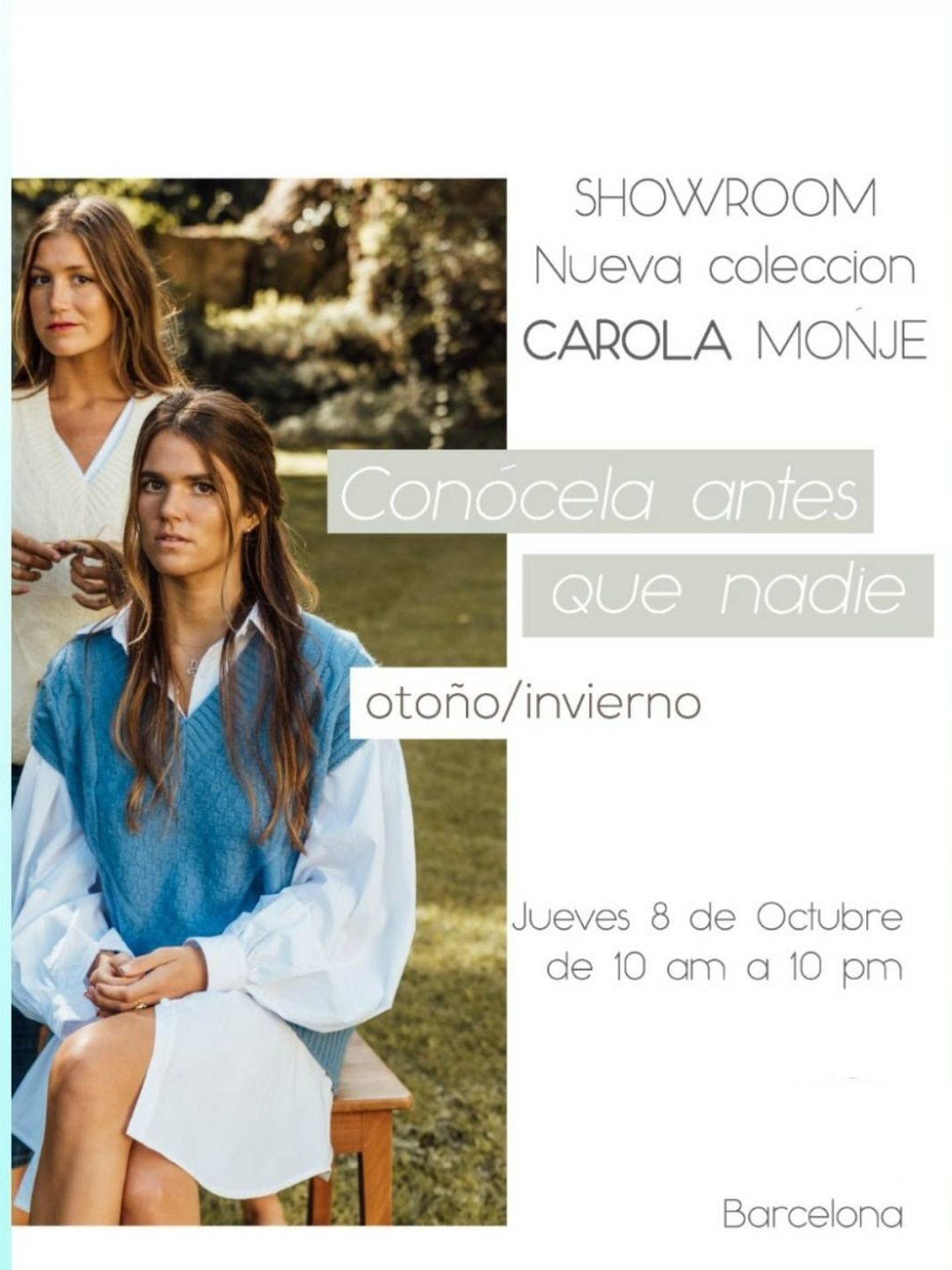 Anuncio del showroom de la colección de Carolina Monje. (IG)