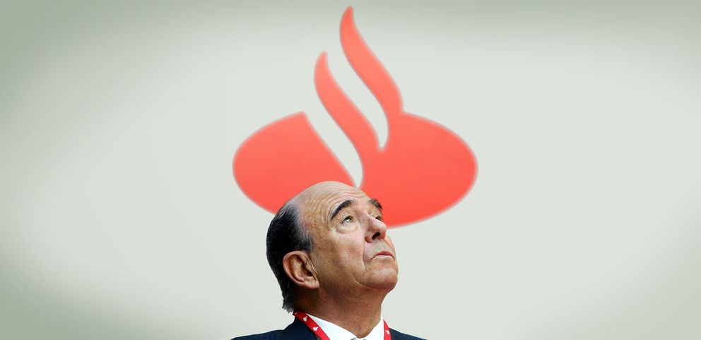 Emilio Botín, junto a la imagen del Banco Santander. (Reuters)