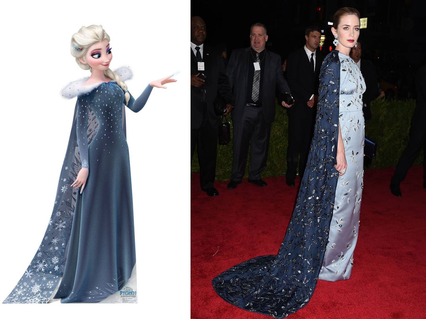 De nuevo de Prada con un vestido azul con capa igualito al de Elsa de 'Frozen'. (Gtres)