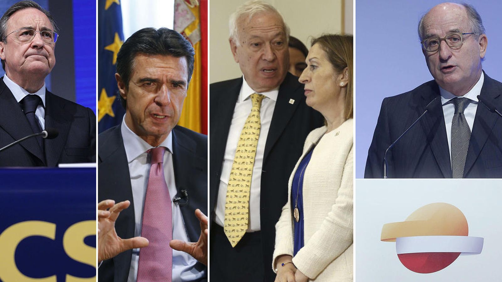 Foto: De izq. a derecha: Florentino Pérez, José Manuel Soria, Manuel Margallo, Ana Pastor y Antonio Brufau. (EFE)