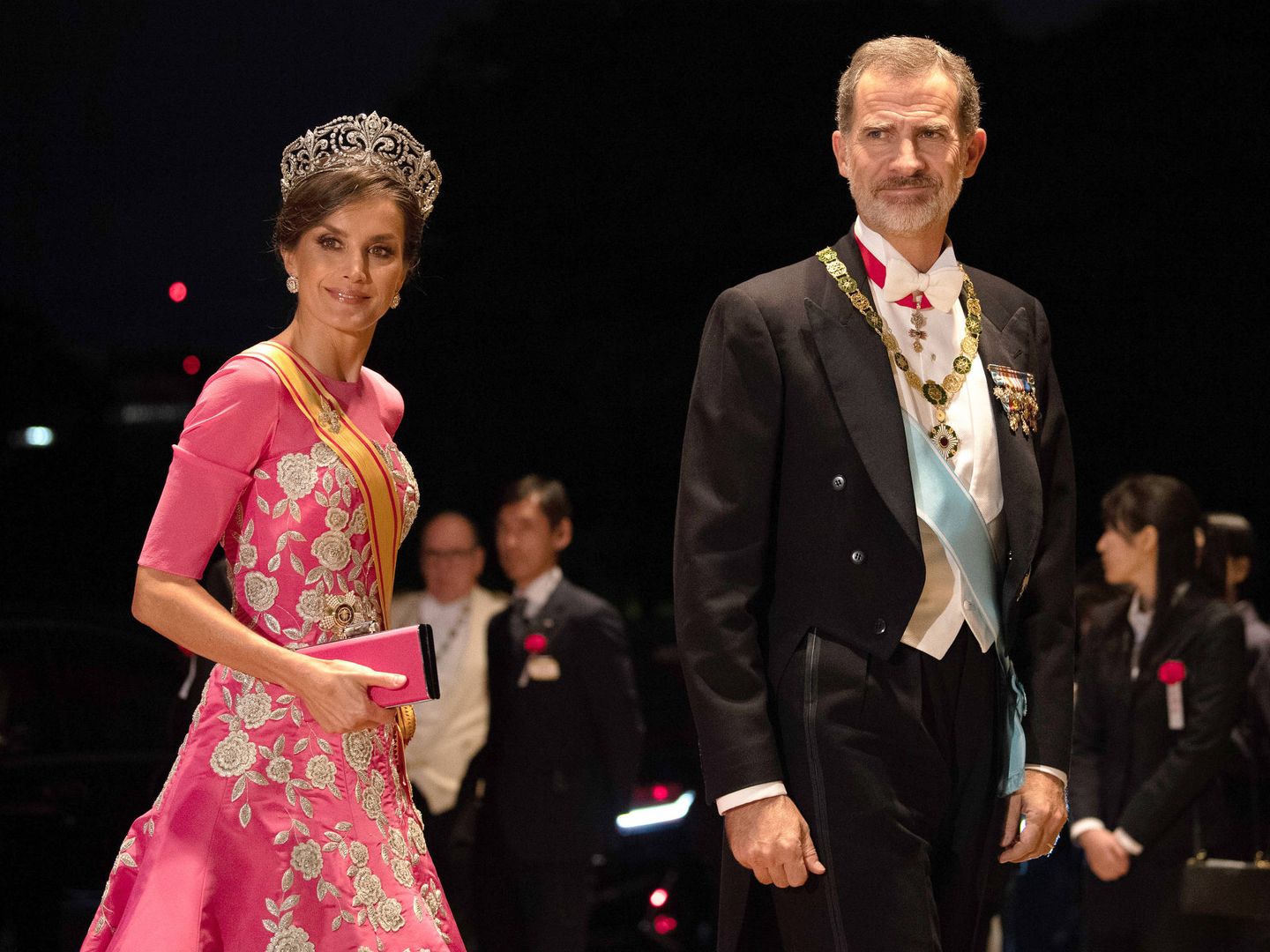 La reina Letizia, con el vestido de Carolina Herrera. (Getty)
