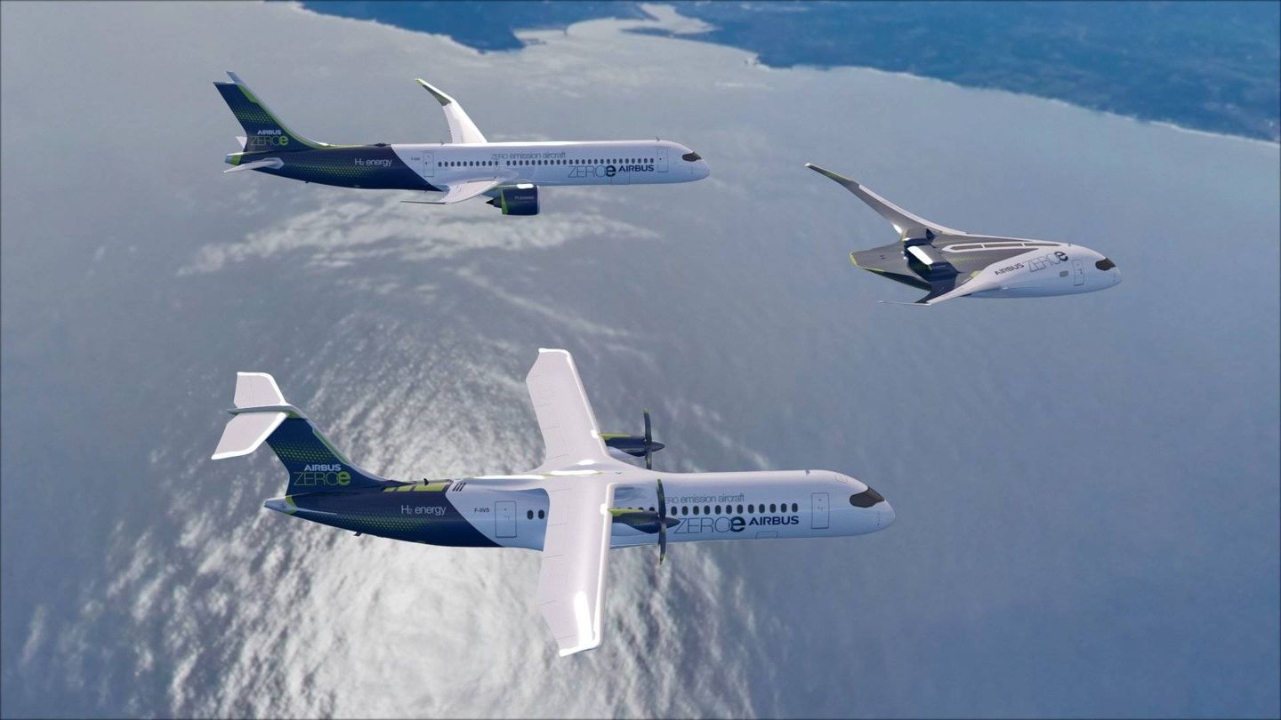 Así son los tres modelos de aviones propulsados por hidrógeno que ha presentado Airbus. (Airbus)