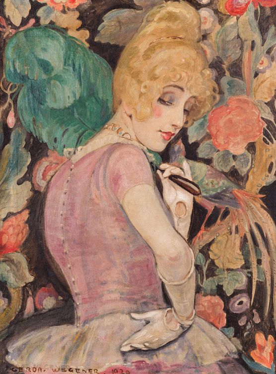 ‘Lili con abanico de plumas’, Gerda Wegener (1920). Lili es en realidad su marido Einar travestido (Museo Arken)