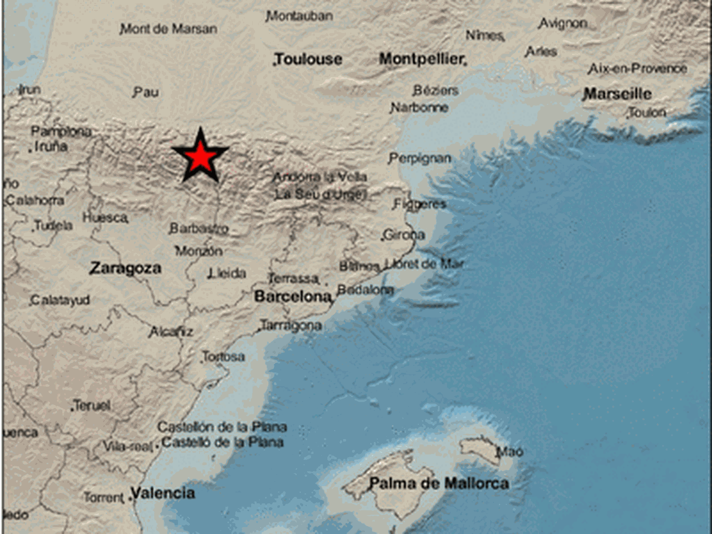 Epicentro del terremoto en las proximidades de Bossòst. (IGN)