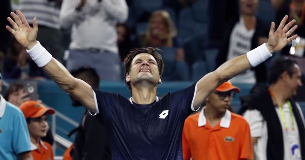 Foto: David Ferrer celebra su triunfo ante Alexander Zverev en el Miami Open. (USA TODAY Sports)