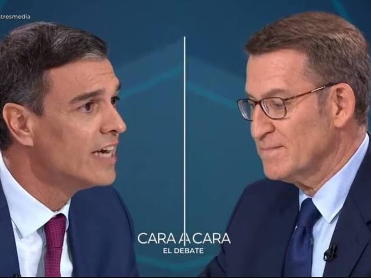 Foto: El cara a cara entre Pedro Sánchez y Alberto Núñez Feijóo. (Atresmedia)