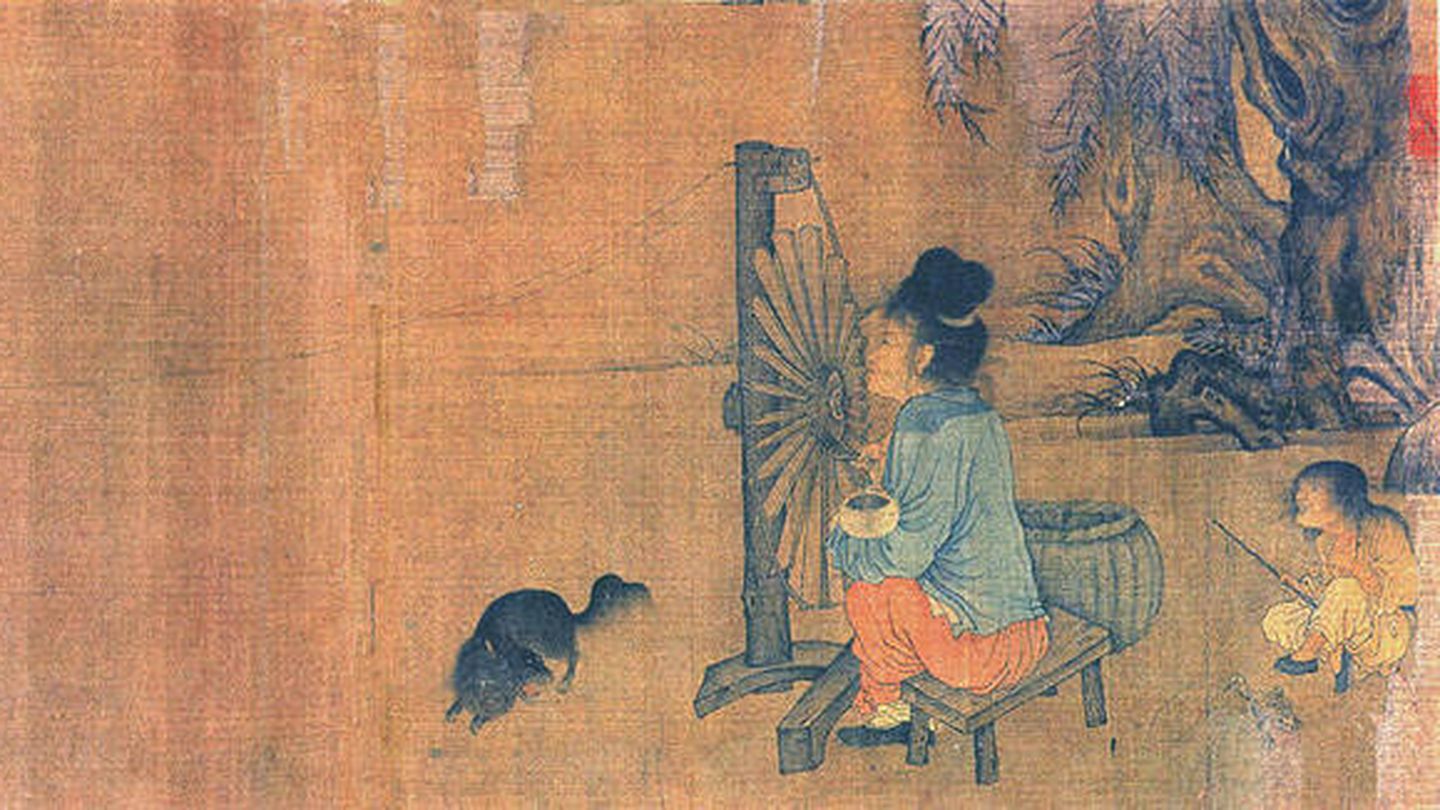 La rueca, del artista chino Wang Juzheng. Un pergamino creado durante la dinastía Song del Norte (960-1127). (Wikimedia)