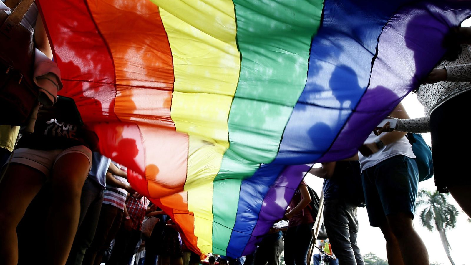 Foto: Activistas estudiantiles sujetan una bandera con el arcoiris durante una marcha del Oregullo. (Efe)